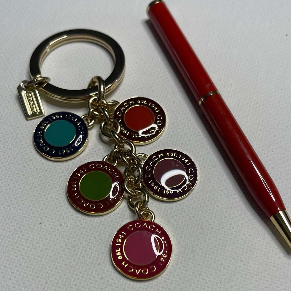 Coach Multicolor Enamel Coin Charm Keychain With Coach Pen